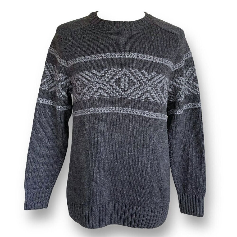 Eddie Bauer Mens Sweater Sz Large Gray Cotton Wool Ski Nordic Knit Pullover - Picture 2 of 7